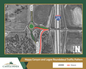 Detour map for the Happy Canyon and Lagae Road roundabout construction project.